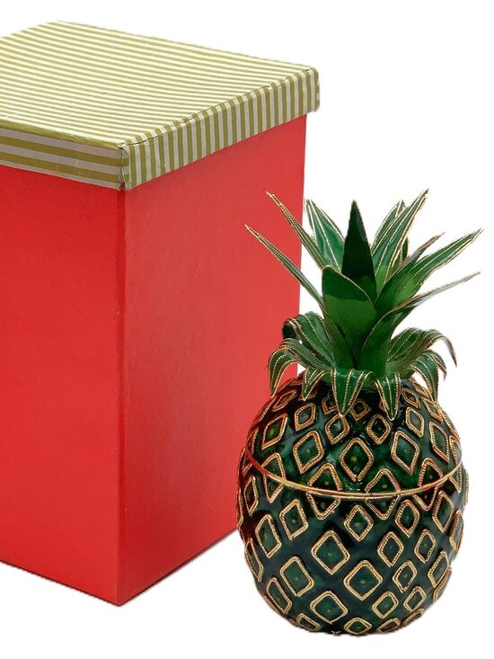 Unbranded Other - Large 7" PINEAPPLE Cloisonne Enamel Candy Trinket Box Jar Original Box Vintage